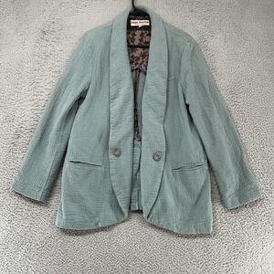 Free People Blazer Jacket Womens Small Seafoam Green 100% Cotton Crinkle Boho